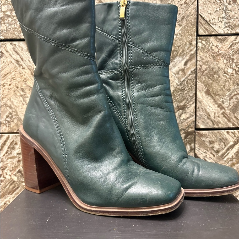 Franco Sarto Women’s Dark Green Leather Mid-Calf Boots